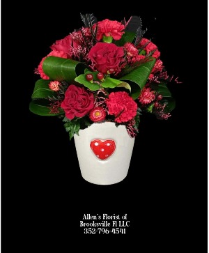 Ruby Radiance  Fresh Cut Flowers in a Ceramic Keepsake Container