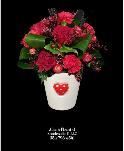 Ruby Radiance  Fresh Cut Flowers in a Ceramic Keepsake Container