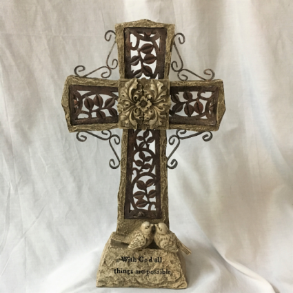 Rugged Cross Keepsake Surround with flowers