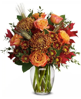 Rust Chrysanthemum Rose Bouquet Thanksgiving, Fall arrangements