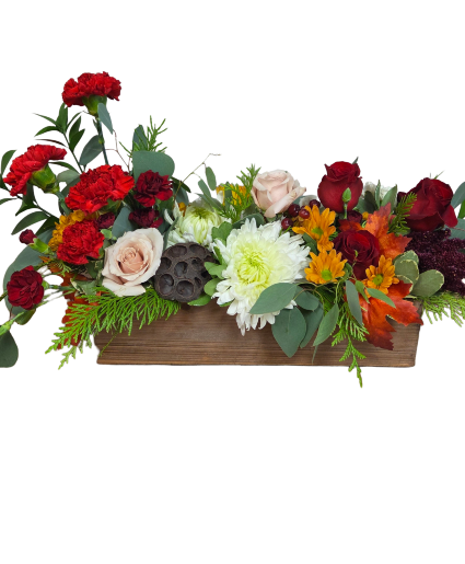 Rustic Box  seasonal autumn Table arrangement 