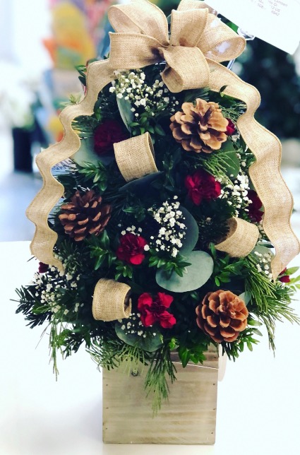 Rustic Flower Tree Christmas Greens and Flowers