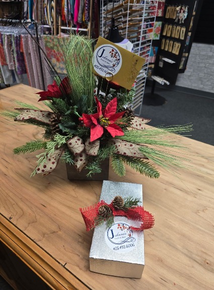 Rustic Jingle Bell Bites  Silk Arrangement with Chocolates 