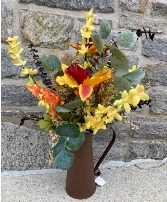 Rustic Metal Pitcher in Fall Colors Permanent botanical