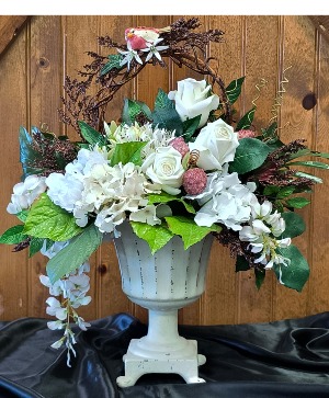 Rustic White Rose and Hydrangea Artificial Arrangement