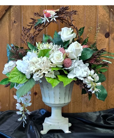Rustic White Rose and Hydrangea Artificial Arrangement in Fort Worth, TX | DARLA'S FLORIST