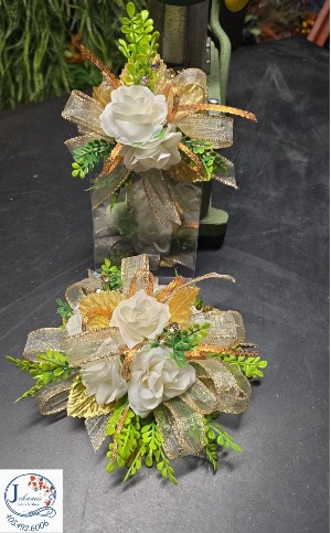 Rusty Orange Wrist Corsage and Pocket Boutonniere Silk Ensemble Set
