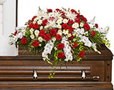 GRACEFUL RED & WHITE CASKET SPRAY  Funeral Flowers