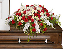 GRACEFUL RED & WHITE CASKET SPRAY  Funeral Flowers