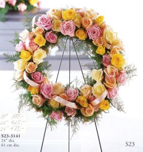 S23-3141 Pastel Roses Round Wreath Easel