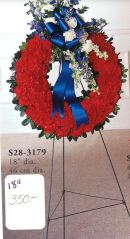S28-3179 Red Blue Patriot Carnations Round Wreath Easel