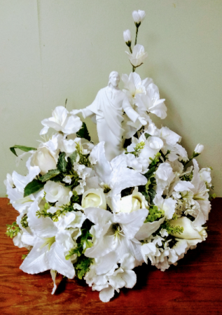 Sacred Love & Grace Silk Arrangement With Porcelain Figurine