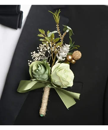 Sage & Gilded Charm Boutonniere in Newmarket, ON | FLOWERS 'N THINGS FLOWER & GIFT SHOP Sage & Gilded Charm Boutonniere in Newmarket, ON | FLOWERS 'N THINGS FLOWER & GIFT SHOP