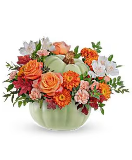 Sage Harvetst Pumpkin Floral Arrangement