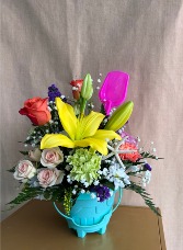 SANDCASTLE BUCKET FLOWER ARRANGEMENT