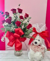 Sandy's Sweetheart Special Dozen Roses, Adorable Stuffed Animal & Chocolates in Morehead City, North Carolina | Sandy's Flower Shoppe