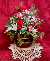 Santa Belly Fresh flowers with Holiday colors