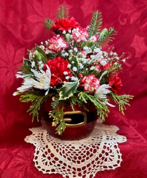 Santa Belly Fresh flowers with Holiday colors