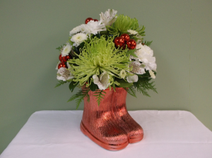 SANTA'S BOOTS ARRANGEMENT in Springfield, VT | WOODBURY FLORIST SANTA'S BOOTS ARRANGEMENT in Springfield, VT | WOODBURY FLORIST