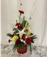 Santa's Helper Ceramic vase with Christmas flowers