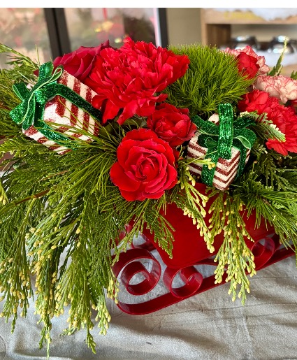 Santas sleigh  holiday arrangement 