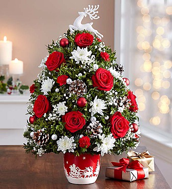 Santa's Sleigh Ride Holiday Flower Tree Christmas