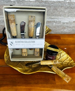 SARO LIFESTYLE Acantha Collection   Cocktail Knife Set, Set of 4, Gold