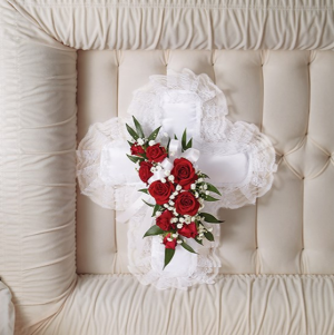 Satin Cross Casket Pillow in Arlington, TX | Erinn's Creations Florist Satin Cross Casket Pillow in Arlington, TX | Erinn's Creations Florist