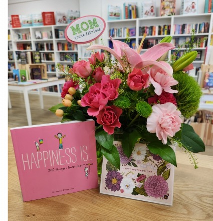 Say it with Flowers & Books Bouquet, Book of your choice and a card. 