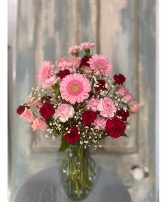 Saying it with Love pink and red mixed arrangement with spray roses