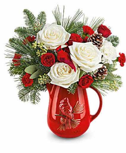 Scarlet Cardinal Pitcher  keepsake arrangement