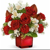 Scarlet Splendor Bouquet Red Roses White alstroemeria