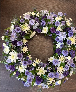 Sea of Blue Purples and White Burial at Sea Wreath 