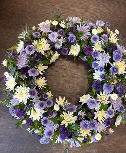 Sea of Blue Purples and White Burial at Sea Wreath 