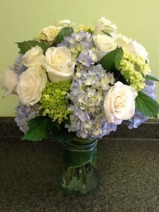 Sea Breeze Roses and Hydrangea Mix Vase Arrangement in Fairfield, CT | Blossoms at Dailey's Flower Shop