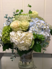 Seabreeze Roses and Hydrangea Vase Arrangement in Fairfield, Connecticut | Blossoms at Dailey's Flower Shop
