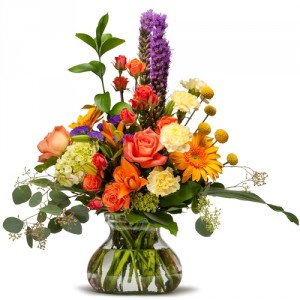 Seasonal Garden Mix Designers Choice in Rosie Posie Vase