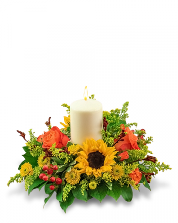 Seasonal Saffron Centerpiece Flower Arrangement