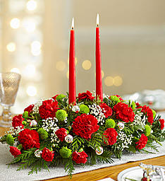 Seasons Greetings Centerpiece Mixed Flowers Holiday Colors