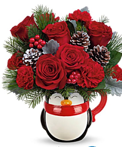 Send a Hug Penguin Mug Christmas Flowers