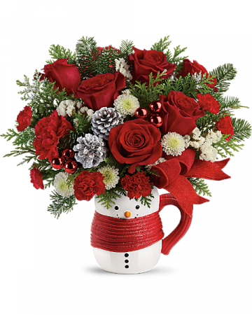 Send a Hug Snowman Mug Bouquet holiday