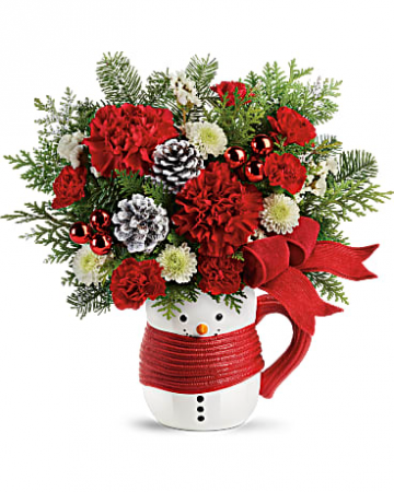 Send a Hug Snowman Mug Floral Arrangement