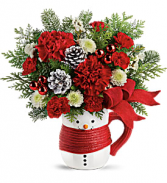 Send a Hug Snowman Mug Fresh Arrangement