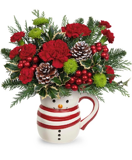 Send a hug…. Sweet Frosty smiling ceramic snowman mug