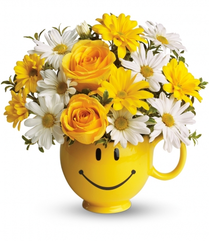 Sending Smiles Fresh flowers in a keepsake Happy Face mug in Melbourne, FL  - SUNTREE FLORIST & GIFTS