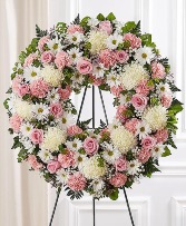 Serene Blessing Standing Wreath - Pink & White Standing Sprays & Wreaths