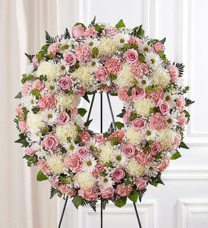 Serene Blessing Standing Wreath - Pink & White Standing Sprays & Wreaths