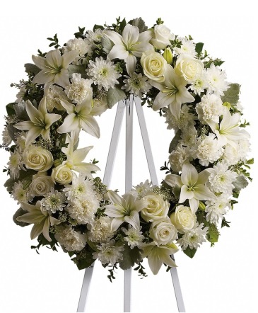 Serene Blessings White Wreath #148274  in Fort Worth, TX | DAVIS FLORAL DESIGNS