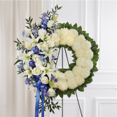Serene Blessings Blue & White Standing Wreath Sympathy Arrangement