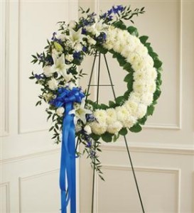 Serene Blessings Standing Wreath-Blue & White Funeral